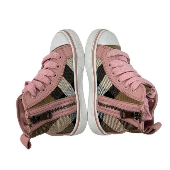 Burberry Girls Pink Tom Check Hi-Top Trainers Youth Size 23 - Picture 4 of 12